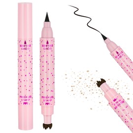 LOPHE Eyeliner Freckle Pen, Waterproof Double-headed Liquid Eyeliner Stamp Pen Set 2 in 1 light Freckle Stamp and Black Liquid Eyeliners Natural Lifelike Freckle Stamp Pen for Sunkissed Makeup,01