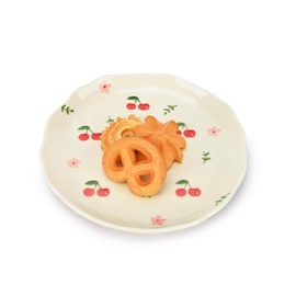 Koythin Ceramic Dessert Plates, Cute Fruits Dinner Plate, Creative Plates Design, Printed Flowers Dinnerware for Office and Home, Kitchen Plates for Desserts (Cherry Flower)