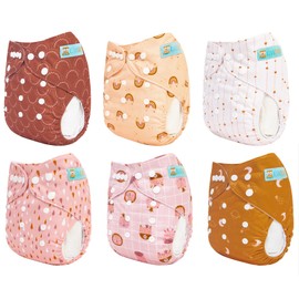 ALVABABY Baby Cloth Diapers 6 Pack with 12 Inserts One Size Adjustable Washable Reusable for Baby Girls and Boys 6DM104