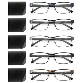 JOLISU 5PCS Reading Glasses Men - Blue Light Blocking Computer Metal Thin Frame Readers For Mens/Women W/Case（2.50）
