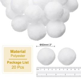 PATIKIL 2inch Pom Poms for Crafts, 20pcs Large Pompoms for Crafts Puff Balls Bulk High Elasticity Fuzzy Balls for Hats Christmas Art DIY, White