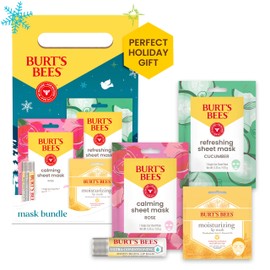 Burt’s Bees® Mask Bundle Gift Set; Moisturizing Lip Mask, Ultra Conditioning Lip Balm, Refreshing Sheet Mask, Calming Sheet Mask; Festive Packaging; 1 Gift Set