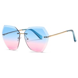 AEVOGUE Sunglasses For Women Oversized Rimless Diamond Cutting Lens Sun Glasses AE0534 (Gold Frame Upper Blue Lower Pink)