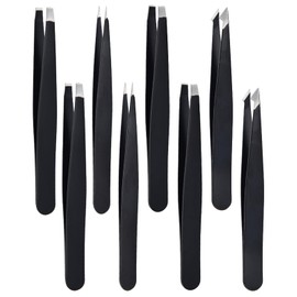 Professional Precision Tweezer Set 4 Types (Pointed, Hooked, Slanted, Straight), Stainless Steel Eyebrow Tweezers with Sharp Tight Bite, Eyelash Tweezers for False Eyelashes Fine Hair Removal (8PCS)