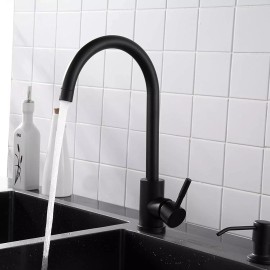 Etechydra One Handle Matte Black Stainless Steel High Arc Kitchen Bar Sink Faucet w/ Hoses