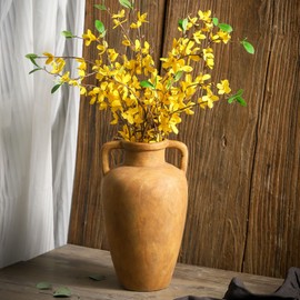 Lyeec Large Ceramic Rustic Farmhouse Vase,11.41 inch Terracotta Vase with 2 Handles, Vintage Flower Vase for Home Decor, Living Room Shelf Decor, Enterway, Table (Brownish Yellow)