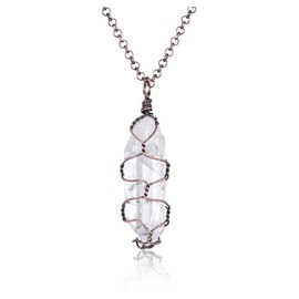 CrystalTears Clear Quartz Crystal Necklace Tree of Life Wire Wrapped Irregular Quartz Healing Crystal Point Gemstone Pendant Necklace Jewelry for Women Mother's Day Gift