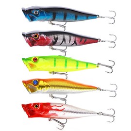 FANGBLUE Popper Fishing Lures Topwater Fishing Baits 3.54 inch Hard Baits 3D Eyes Swimbait Crankbait with Treble Hook for Bass Trout Freshwater Saltwater
