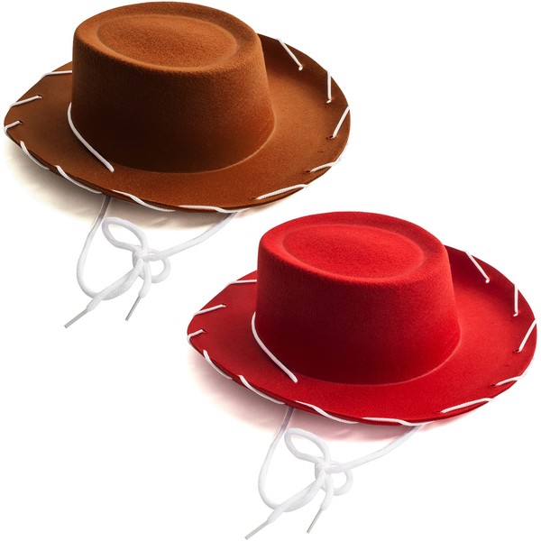 Funny Party Authentic Kids Cowboy Hat - Durable & Sturdy Brown & Red Cowboy Hats for Boys & Girls - Western Costume Accessories - 2 Pack
