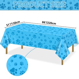 4 Pack Puppy Dog Paw Print Table Cloths, Blue Paw Print and Bone Sign Dog Party Decorations for Pet Lets Pawty Party Supplies