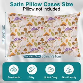 Mushroom and Floral Satin Pillow Case Silk Satin Pillowcase 1 Pack 20"X36"