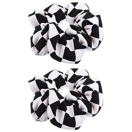Beavorty Pack of 2 Black and White Checked Hair Rope Crispy Hair Bobbles Scrunchies Hair Rings Checkerboard Hair Scrunchies Ponytail Hair Bobbles Elastic Hair Bobbles Holder Chiffon Plaid Miss