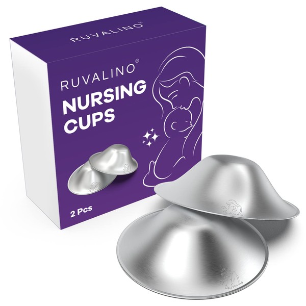 RUVALINO Silver Nipple Shield Breastfeeding - Premium Breastfeeding Silver Cups for Nursing Moms to Protect and Soothe Sensitive Nipples, Safe and Nickel-Free Silver Nipple Cups (Regular)