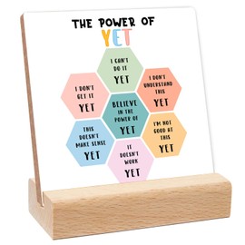 Guawubiang Mental Health The Power of Yet Sign, Mental Health Desktop Decor, Growth Mindset Decorative Wooden Sign, Perfect Sign Decor for School Counselling Office 4 * 4 IN