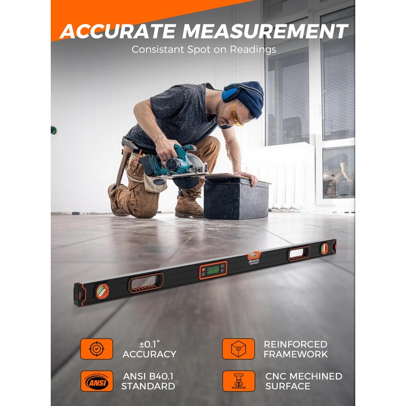 Mecurate 48-Inch Digital Level, Professional Smart Precision Torpedo Level Tool,