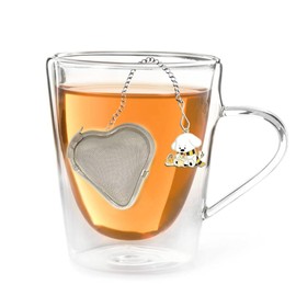 1 PCS Cute tea infuser for loose leaf tea, heart shaped stainless steel tea strainers for loose tea, magic dog pendant tea ball for loose leaf tea (Cute puppy)