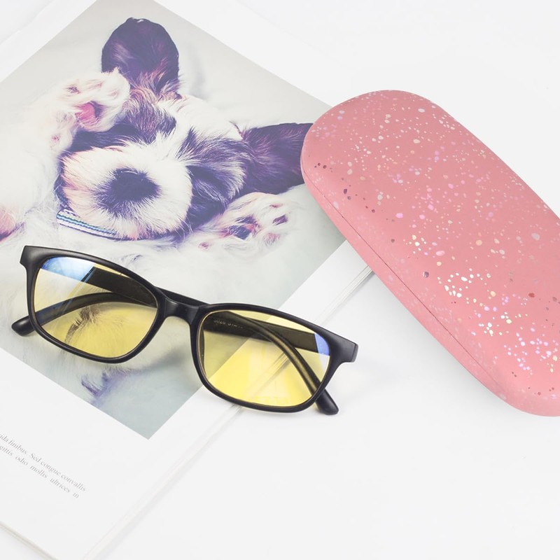 RayLove Unisex Hard Shell Eyeglasses Cases Glasses(Pink Star)