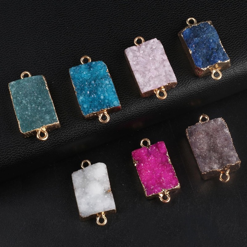 5Pcs Natural Rectangular Druzy Agate Links Necklace Pendants Gemstone Charm