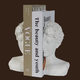 Modern Decorative Stone Bookends, Heavy Duty Book Ends Unique for Heavy Books, Cool Vintage Book Ends for Shelves & Office Desk, Thinker Sculpture Bookends