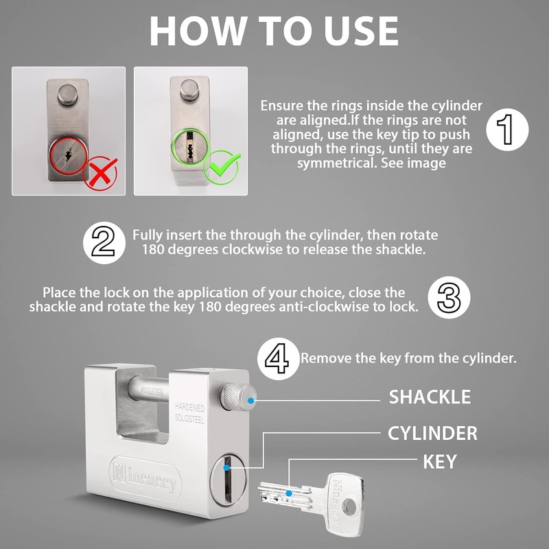 WDFAACK 5 Keys Super Silver Heavy Duty Padlock Lock for