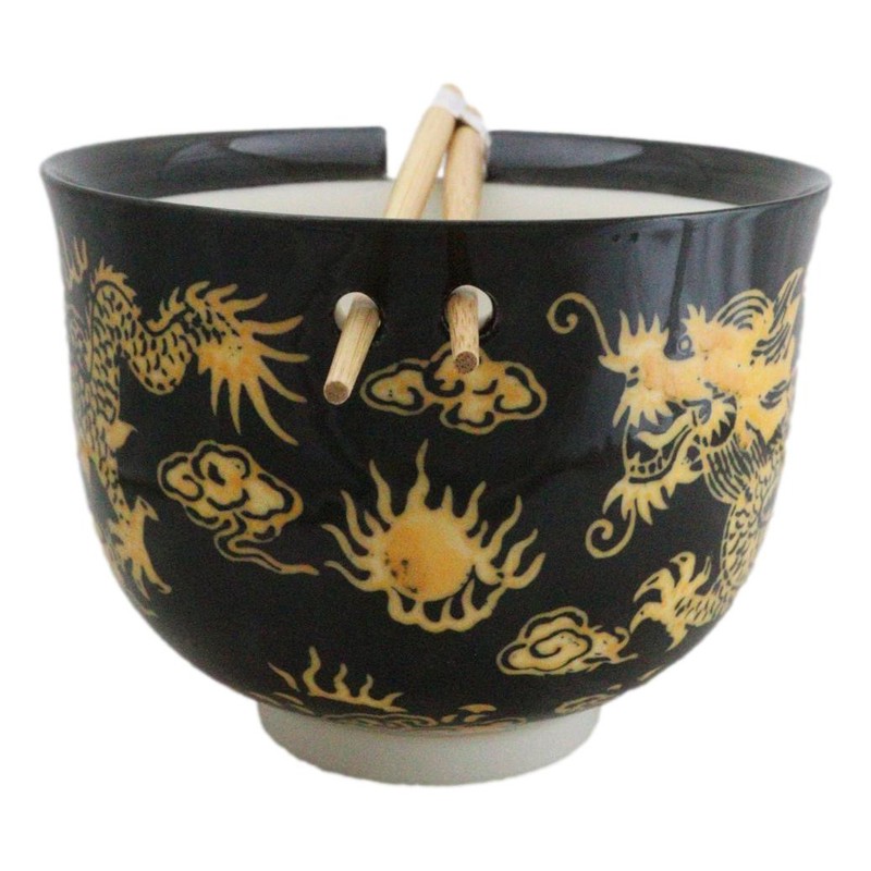 Black And Yellow Dragon King Ceramic Donburi Ramen Bowl With