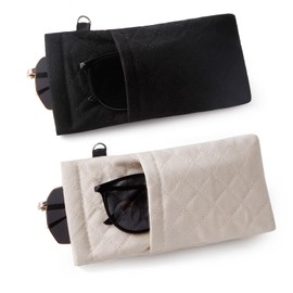 DQbhzh Glasses Case Eyeglass Case, Eye Glass Cases Womens Soft, Double Glasses Case, Squeeze Glasses Pouch with Cleaning Cloth (Black,White)