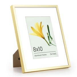 Heimlove Metal Picture Frame - Upgrade Aluminum Photo Frames, 5x7 with Mat or 8 x 10 Without Mat, for TableTop Display and Wall Mounting, Wall Hook Hanging Hardware Included - (Gold, 1 Pack)