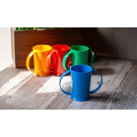 Harfield Yellow 2 Handled Beaker Drinking Cup & Wide Spout Reusable Virtually Unbreakable Polycarbonate Plastic Drinking Aid