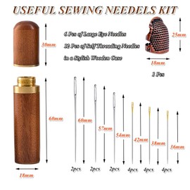 Sewing Needles, Embroidery Needles Set 6 Pcs of Large Eye Embroidery Needles and 12 Pcs of Self Threading Embroidery Needles in a Stylish Wooden Case The Ultimate Sewing Needles Kit (Hand Sewing Needles)