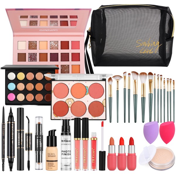 LYMYBETY Makeup Set, Cosmetic Make Up Starter Kit With Storage Bag Portable Travel Make Up Palette Eyeshadow Foundation Lip Gloss for Teenage & Adults (Style B)