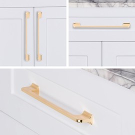 monti hardware | 10 Pack Brushed Satin Gold 8.8 Inch Hole Center | Solid Metal Cabinet Handles Bathroom Home Decor Drawer Pulls | Stainless Metal Kitchen Cabinet Handles | Togano Collection