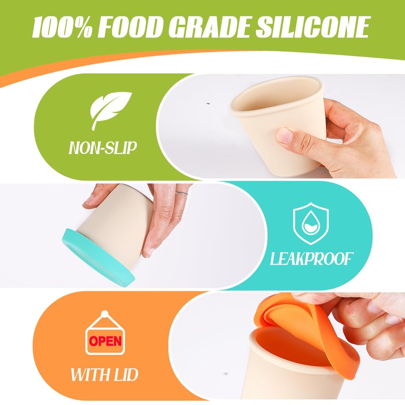 Kamehame 6oz Silicone Ice Cream Containers with Lids, Mini Tubs