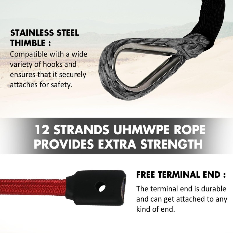 STEGODON Synthetic Winch Rope, 3/8" x100ft 23809LBS Dyneema Winch Rope