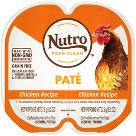 NUTRO Grain Free Natural Soft Wet Cat Food Paté Chicken Recipe, (24) 2.6 oz. PERFECT PORTIONS Twin-Pack Trays