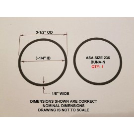 American O-ring Size 236, 3-1/4" ID x 3-1/2" OD x 1/8" thick. Buna-N.   Qty 1. Brand New.