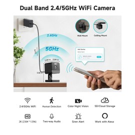 ORANZI 2K 2.4G/5G Dual-Band Security Camera Indoor, Plug-in Cameras for Home Security, Baby/Pet WiFi Camera with Phone App, Smart Night Vision, Motion Detection, 2-Way Talk (Not TFcard)