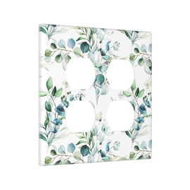 Green Eucalyptus Leaves 2 Gang Double Duplex Combination Light Switch Cover Spring Neutral Olive Sage Leaf Decorative Two Gang Dual Device Receptacle Outlet Covers Switch Wall Plate Standard Size
