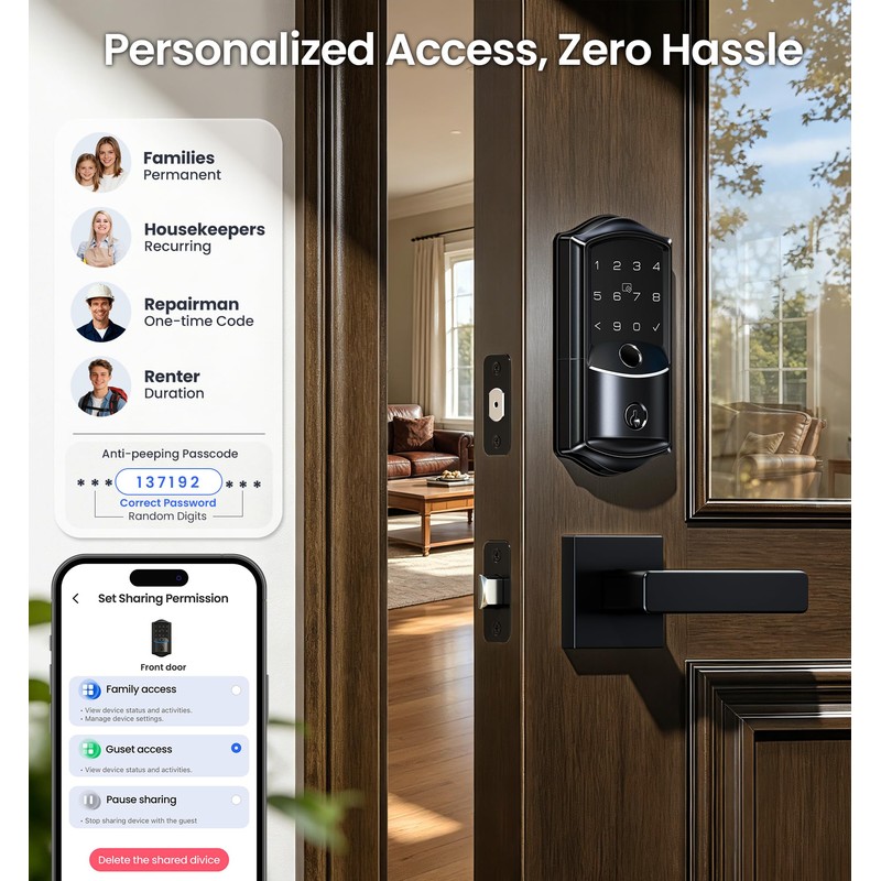 Veise VE027-L WiFi Smart Lock with Handles Set for Front