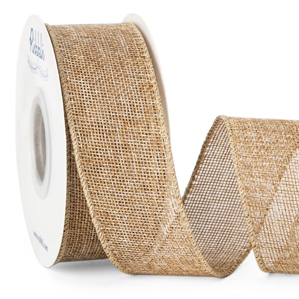 Ribbli Ribbli Burlap Wired Edge Ribbon,1-1/2 Inch x 10 Yard,Natural,Solid