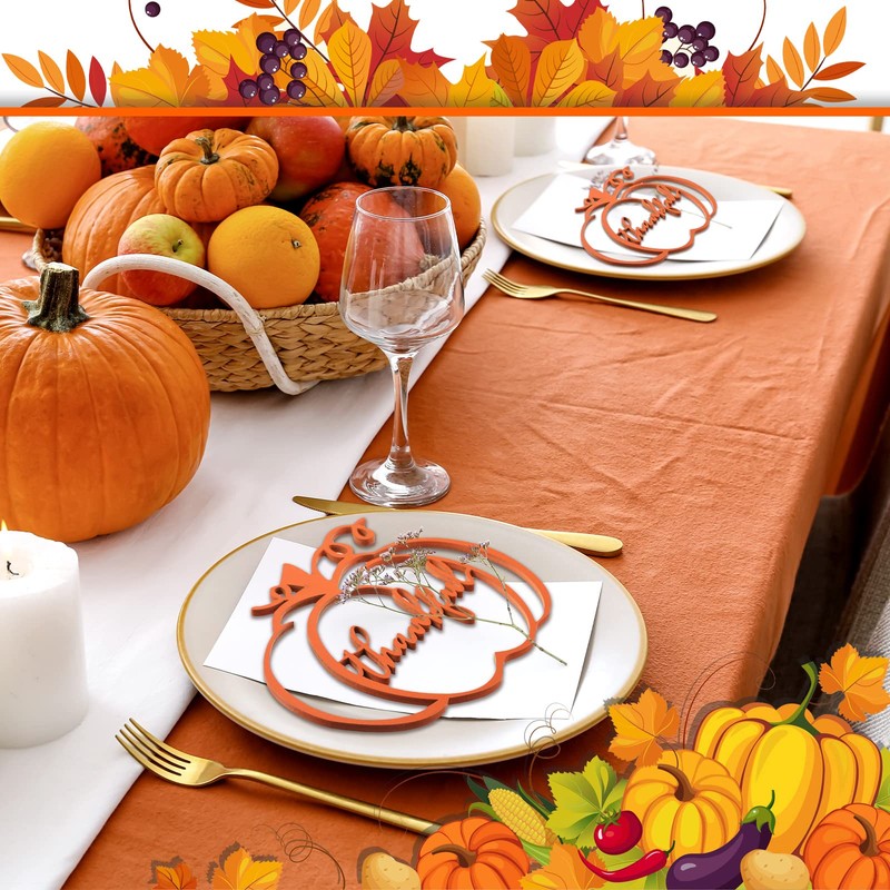 12 Pieces Thanksgiving Pumpkin Tabletop Wood Cutouts with Thankful Grateful