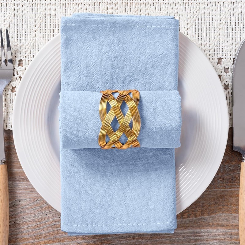MLMC 8 Pack Blue Cloth Napkins Rustic Washable Cotton Linen
