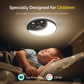FAYOTAT Flush Mount Ceiling Light, Modern Moon & Star Ceiling Light Fixture, 3 Color Temperature LED Bedroom Lighting for Kids Room, Kitchen, Living Room, Hallway（11.8 Inch）