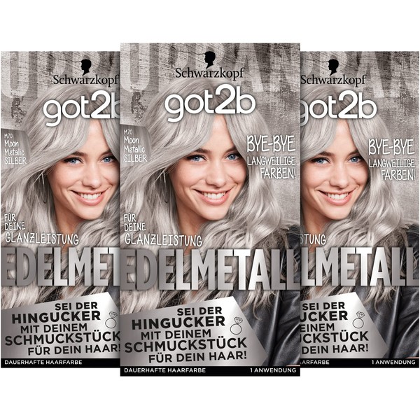 got2b Precious Metal ML M70 Moon Metallic Silver Level 3 (3 x 143 ml), Hair Colour with Metal Shine Booster for Cool, Shimmering Tones, Colouration with Anti-Fading Effect