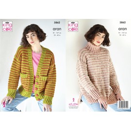 King Cole 5862 Knitting Pattern Womens Striped Cardigan and Sweater in Fashion Aran, 32'' - 42''