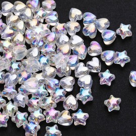 100PCS Transparent Acrylic Beads Set, 50Pcs Heart Shape & 50Pcs Star Beads for Jewelry Making, DIY Bracelets, Necklaces & Earrings, Cute Charms Bead with 1 Roll Crystal String for Crafts(Clear)