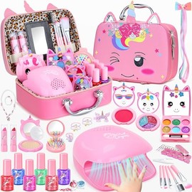 PERRYHOME Juguete de Maquillaje para Niñas, Cosmético Real Lavable, Maletín y Bolsa de Princesa, Princesa Juego de Simulación, No Tóxico, Regalos de C