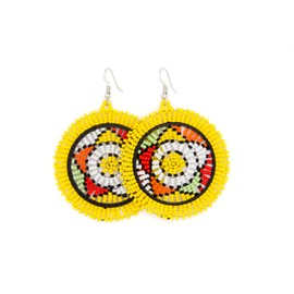 BillionHers Beaded Circle Earrings - Handmade Dangle African Earrings for Women (Yellow)