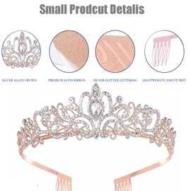 Birthday Girl Sash & Rhinestone Tiara Sets, Birthday Sash and Tiara Headband for Girls Women Birthday Decoration (Rose Gold)