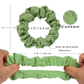 100% Pure Cotton Embroidered Scrunchies for Women - Standard and Mini Sizes - Soft, Hair-Friendly Durable - Perfect for Thin and Thick Hair (1Yellow -1Green, Large)