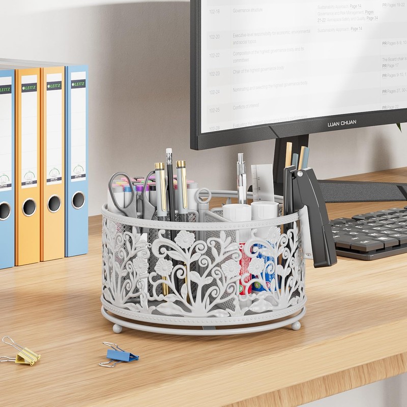 EKNITEY Rotating Mesh Desk Organizer - 4 Slots Cute Pen